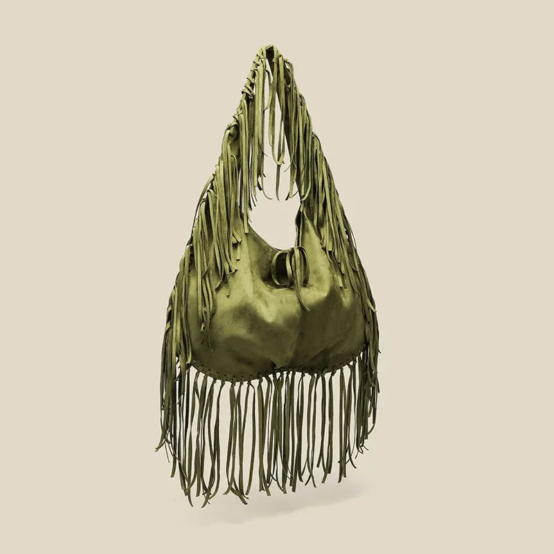 Amblot Green (Small) Boho suede shoulder bag