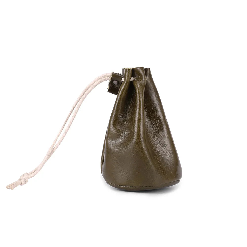 Amblot Green Small leather drawstring pouch