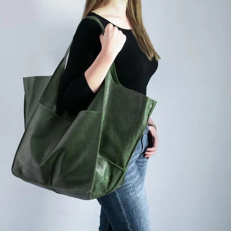 Amblot Green Soft oversized leather tote bag