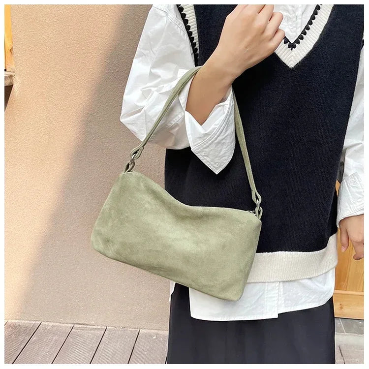 Amblot Green Structured suede shoulder bag