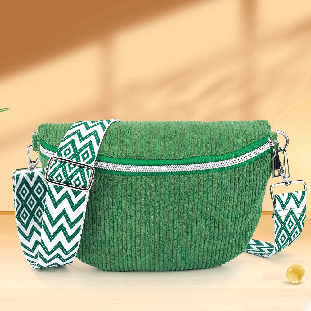 Amblot Green Wide-strap corduroy bum bag