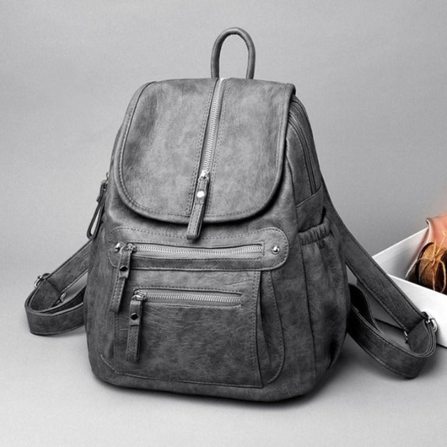 Amblot Grey leather backpack purse for women