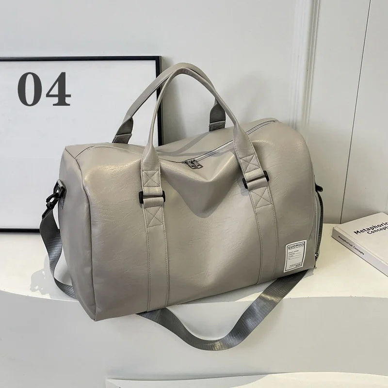 Amblot Grey Retro-style leather weekender duffle bag