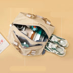 Amblot Khaki Corduroy sports gym bag with shoe pocket