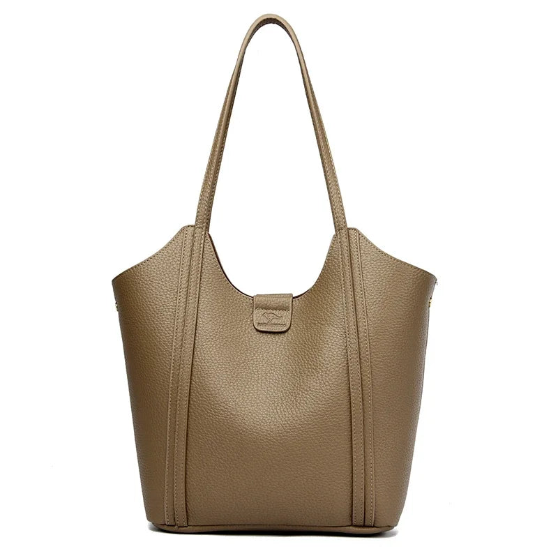Amblot Khaki Elegant soft leather tote bag
