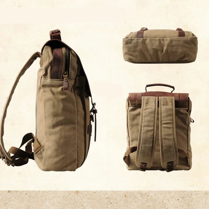 Amblot Khaki (Large) Classic leather satchel bag for men