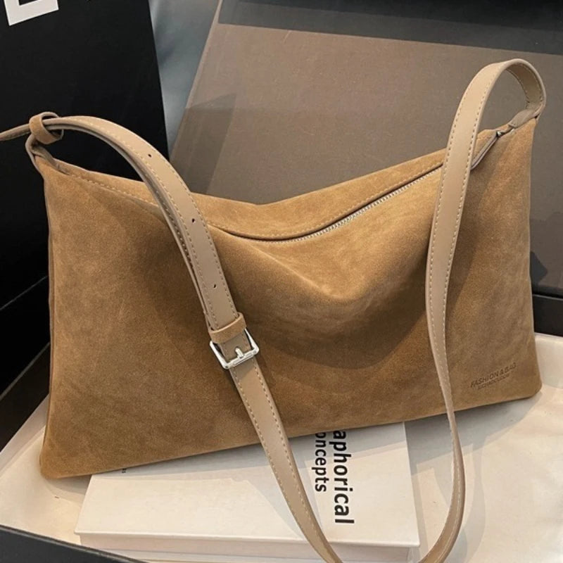 Amblot Khaki (Large) Spacious suede tote bag