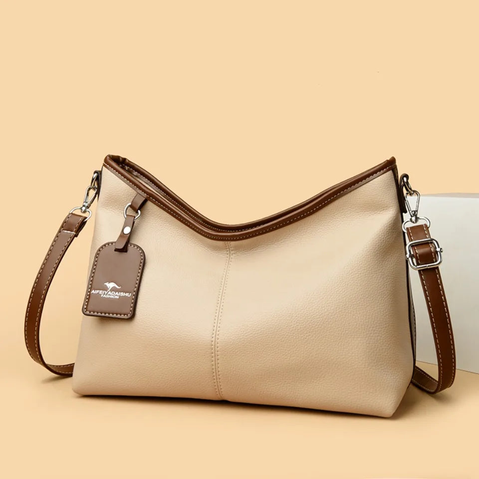 Amblot Khaki Leather handbag for work, shopping, or travel