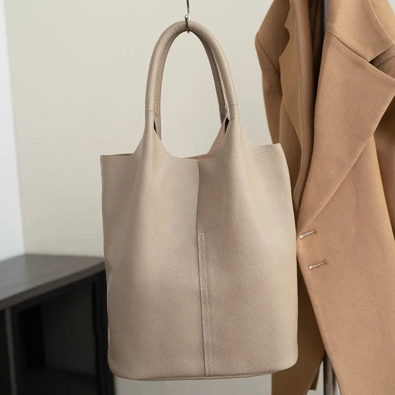 Amblot Khaki Modern leather tote bag