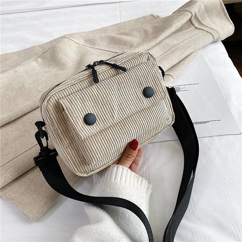 Amblot Khaki Rectangular corduroy crossbody bag