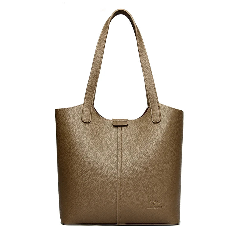 Amblot Khaki Structured leather tote bag