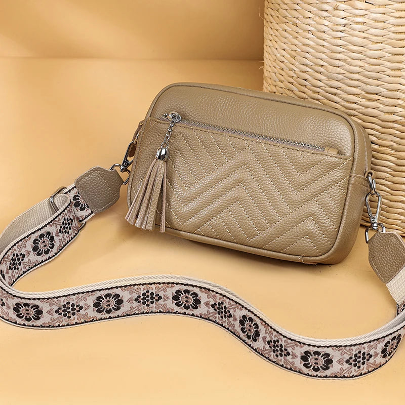 Amblot Khaki Textured leather crossbody bag