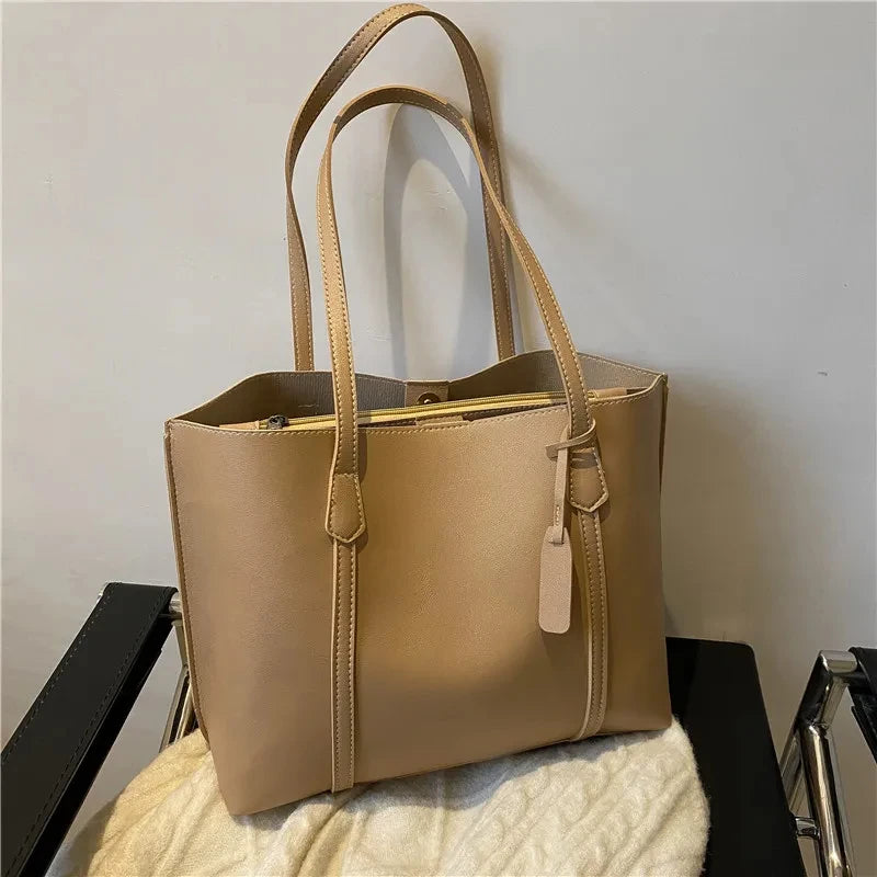 Amblot Khaki Trendy soft leather tote bag