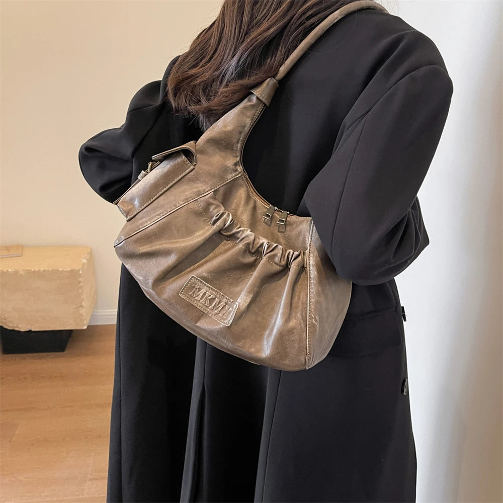 Amblot Khaki Vintage leather hobo bag