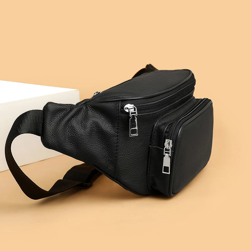 Amblot Large capacity leather bum bag for men