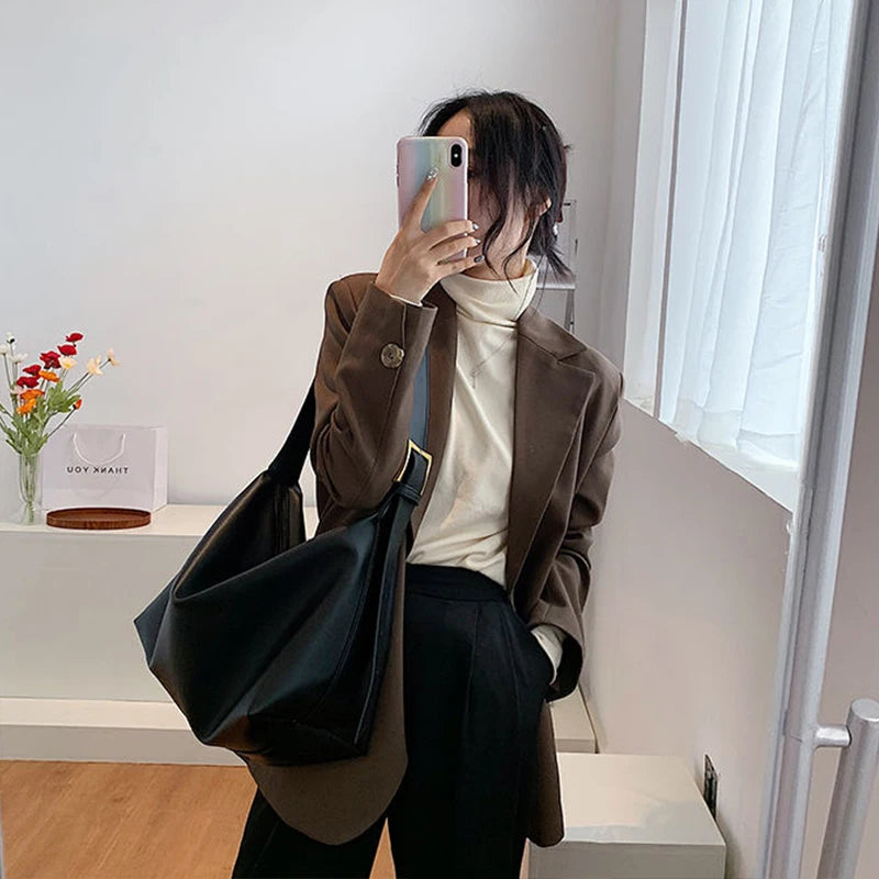 Amblot Large capacity leather hobo tote bag