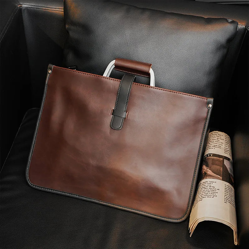 Amblot Large capacity leather messenger office bag