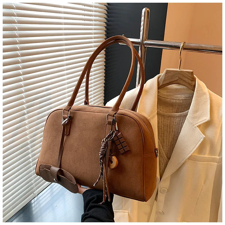 Amblot Large suede tote bag with zip-top closure