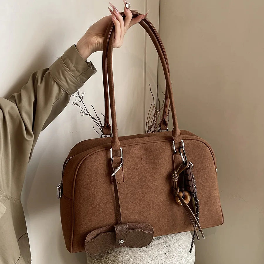 Amblot Large suede tote bag with zip-top closure
