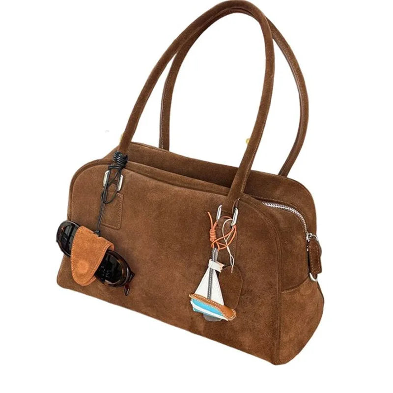 Amblot Large suede tote bag with zip-top closure