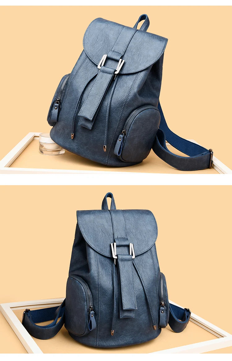 Amblot Leather knapsack with secure top flap