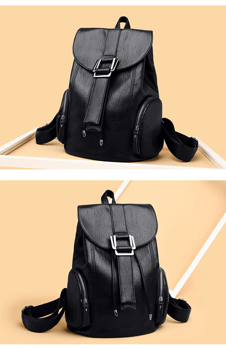 Amblot Leather knapsack with secure top flap