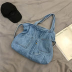 Amblot Light Blue Classic denim tote bag with large capacity