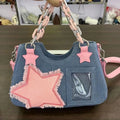 Amblot Light Blue Denim handbag with star patches