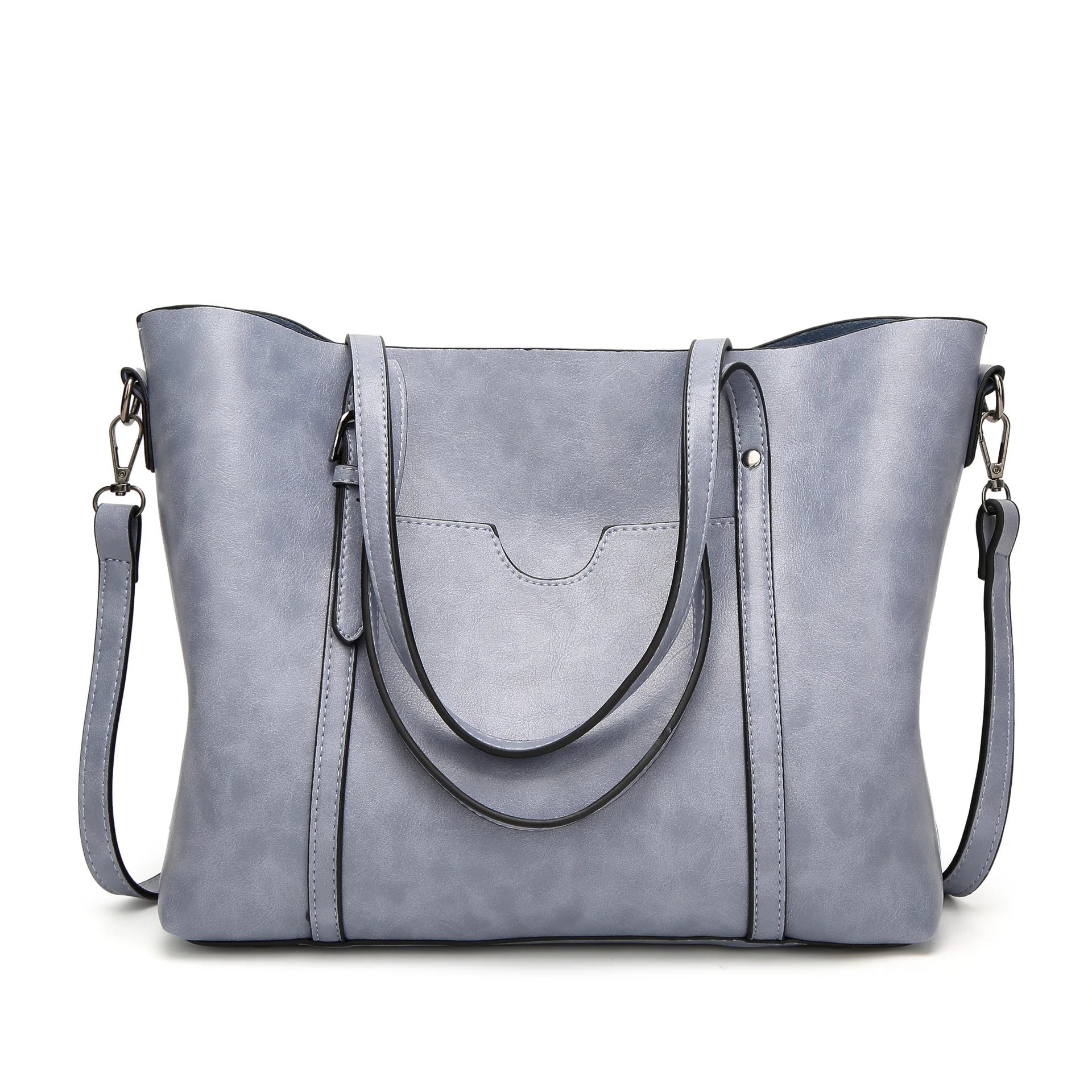 Amblot Light Blue Large leather tote bag with zipper
