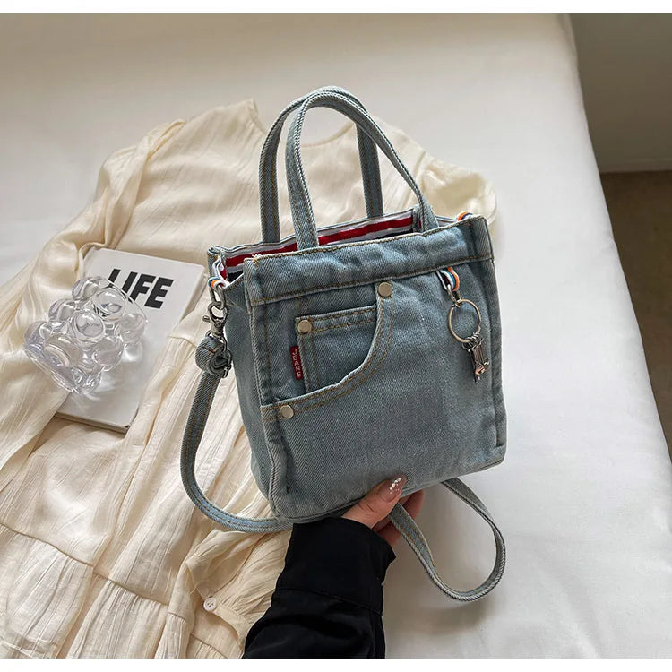 Amblot Light Blue Mini boxy denim handbag