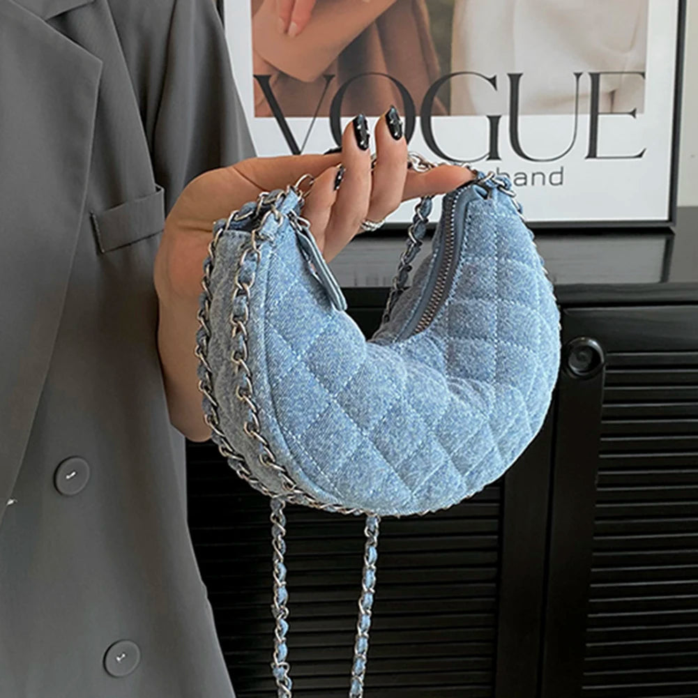 Amblot Light Blue Quilted denim handbag