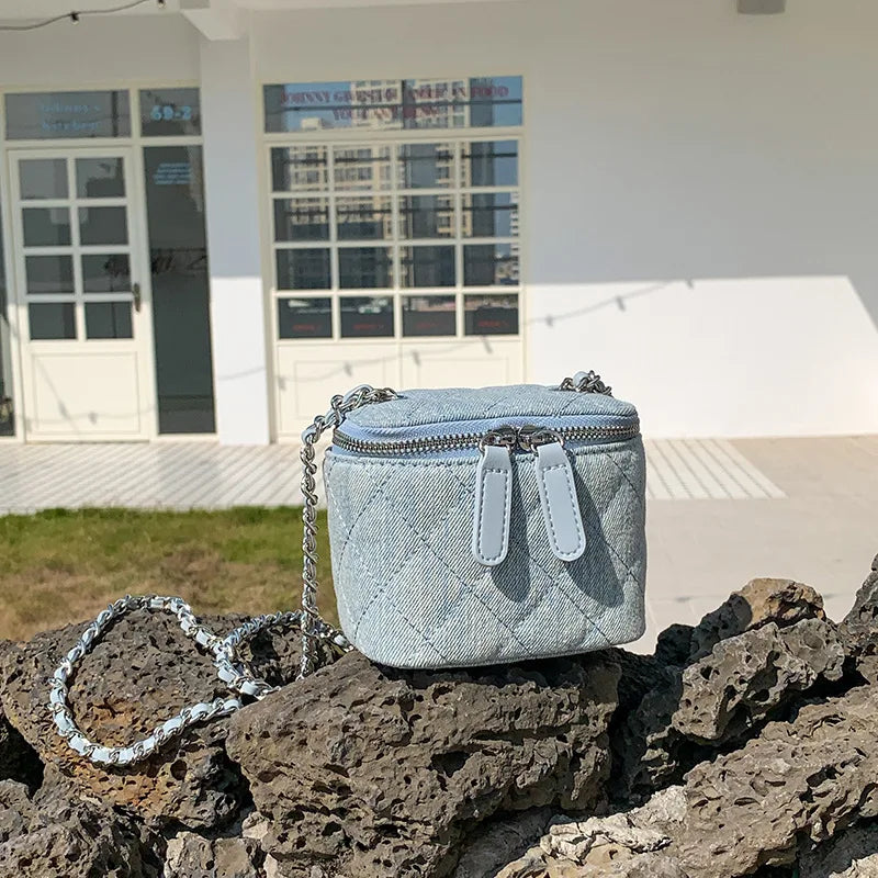 Amblot Light Blue Retro chain strap denim shoulder handbag