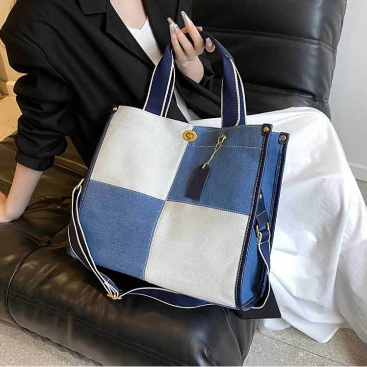Amblot Light Blue Square denim tote bag