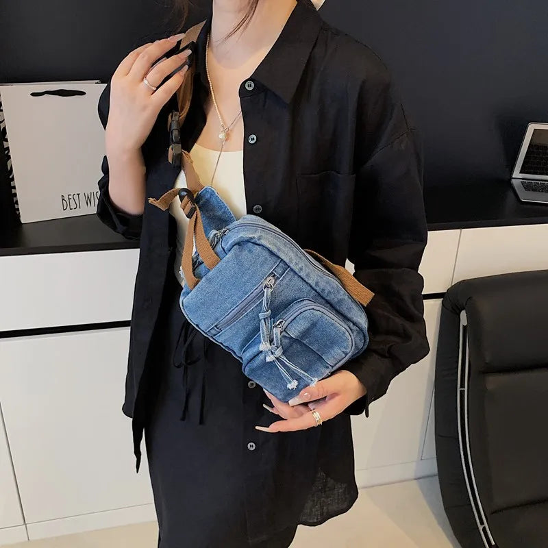 Amblot Light Blue Washed denim crossbody bag
