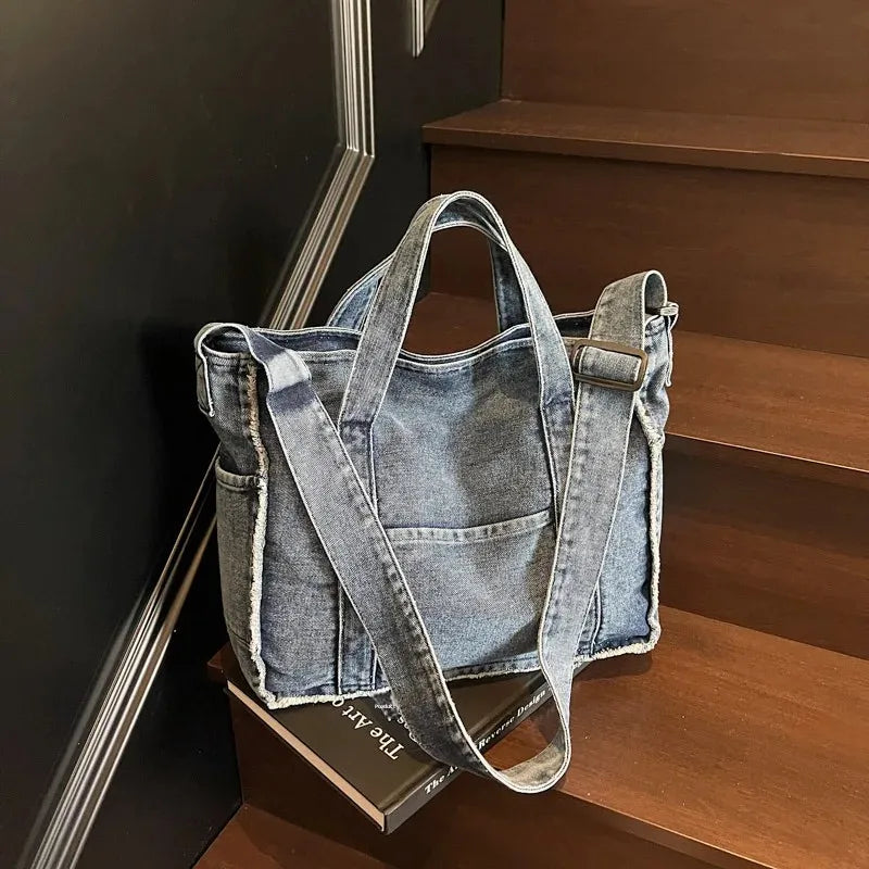 Amblot Light Blue Washed denim tote bag