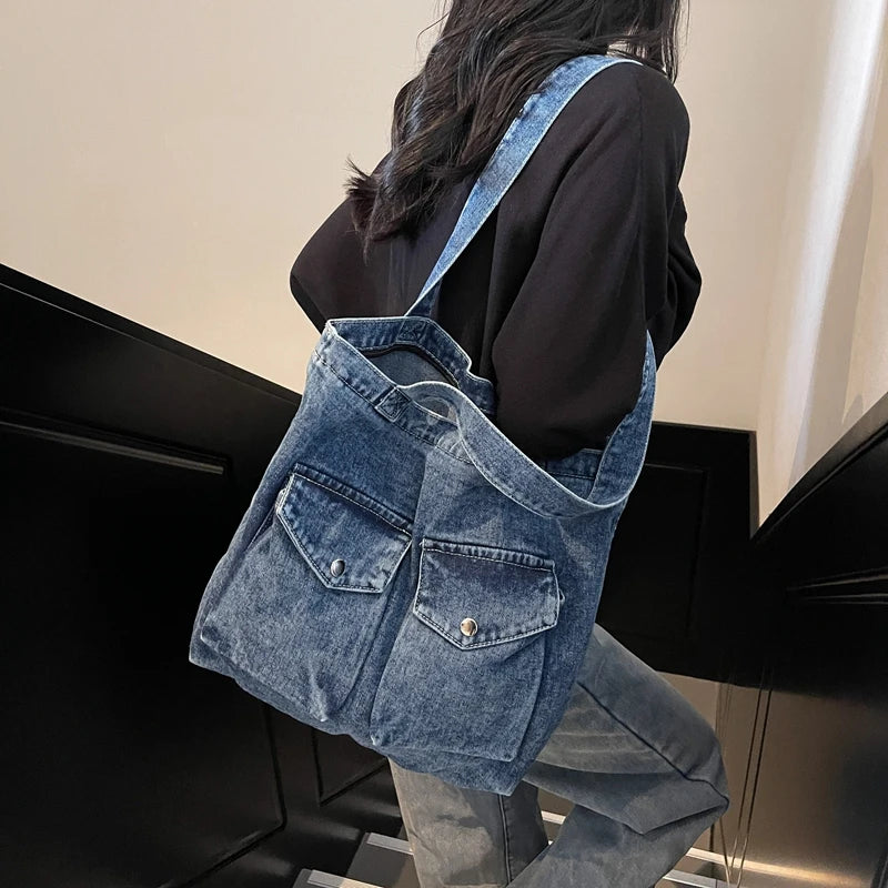 Amblot Light Blue Washed vintage denim tote bag
