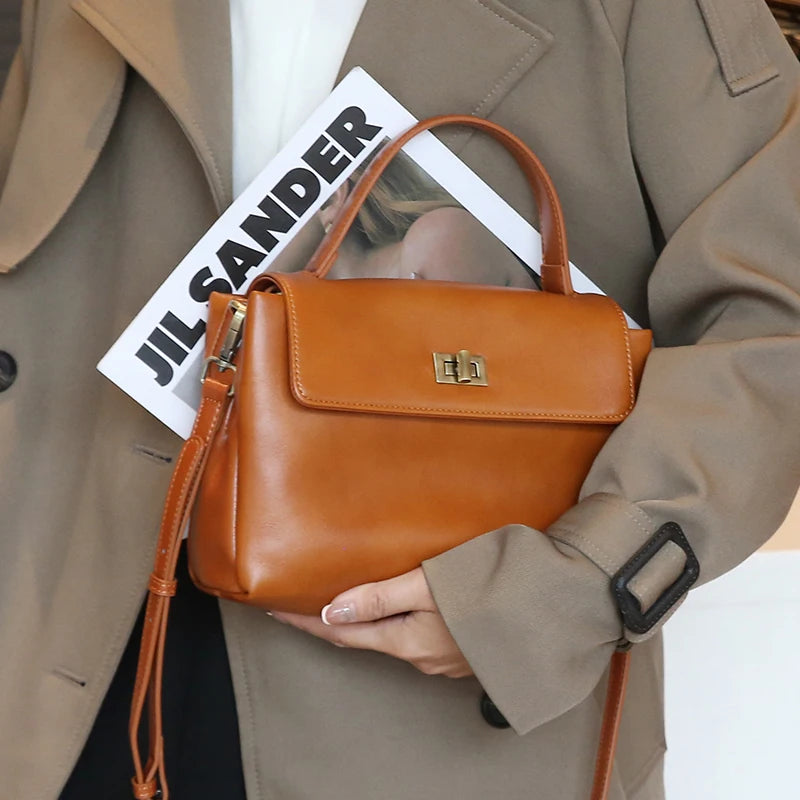 Amblot Light Brown Chic leather crossbody bag for women