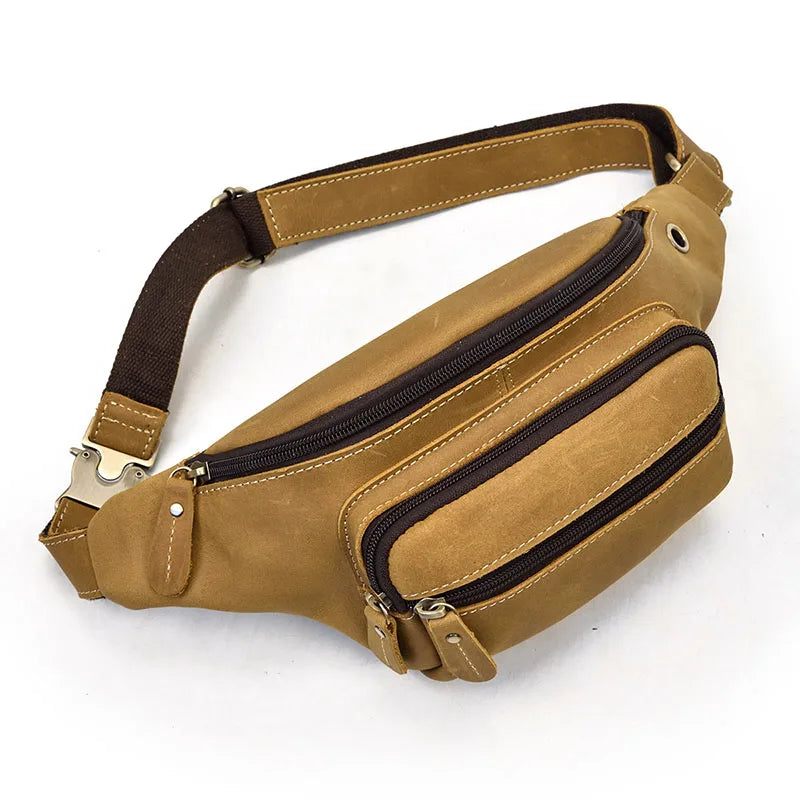 Amblot Light Brown Classic leather bum bag for men