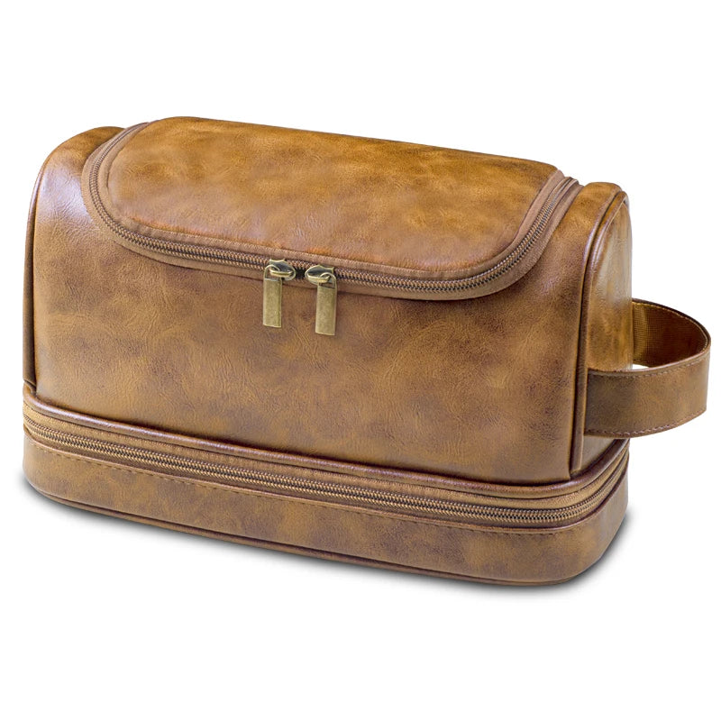 Amblot Light Brown Classic leather toiletry bag for men