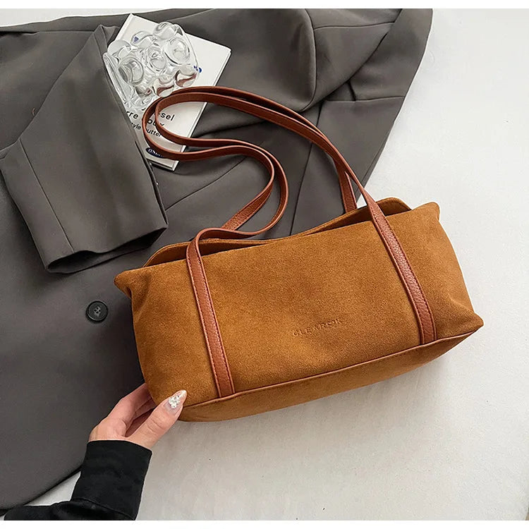 Amblot Light Brown Elegant suede shoulder bag for daily wear