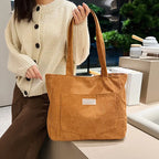 Amblot Light Brown Ladies’ corduroy tote bag for casual wear