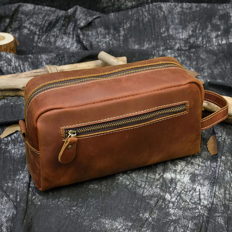 Amblot Light Brown Leather grooming travel bag