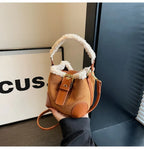 Amblot Light Brown Mini square suede handbag with fake fur