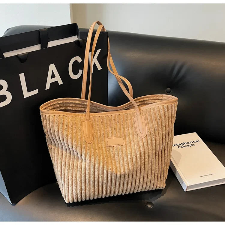 Amblot Light Brown Minimalist corduroy tote bag for everyday wear
