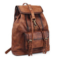 Amblot Light Brown Retro leather rucksack with drawstring closure