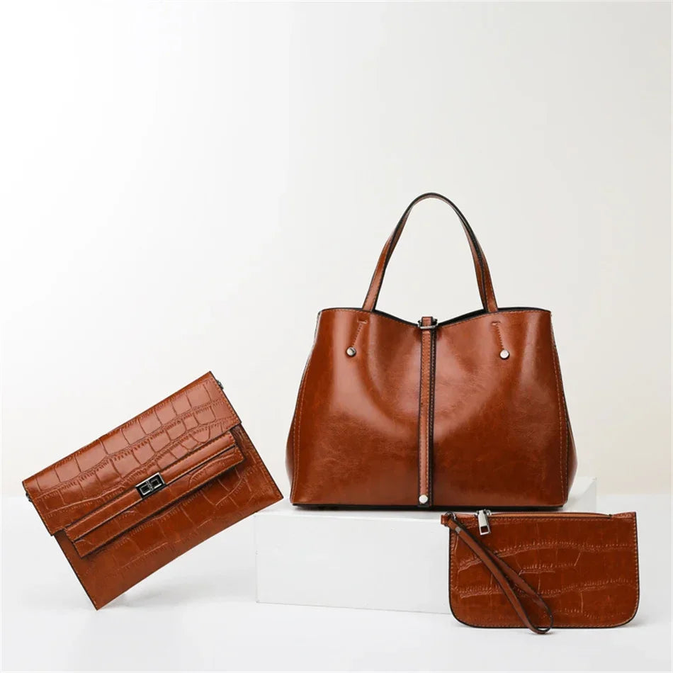 Amblot Light Brown set Fashion leather handbag