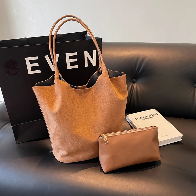 Amblot Light Brown Simple suede tote bag