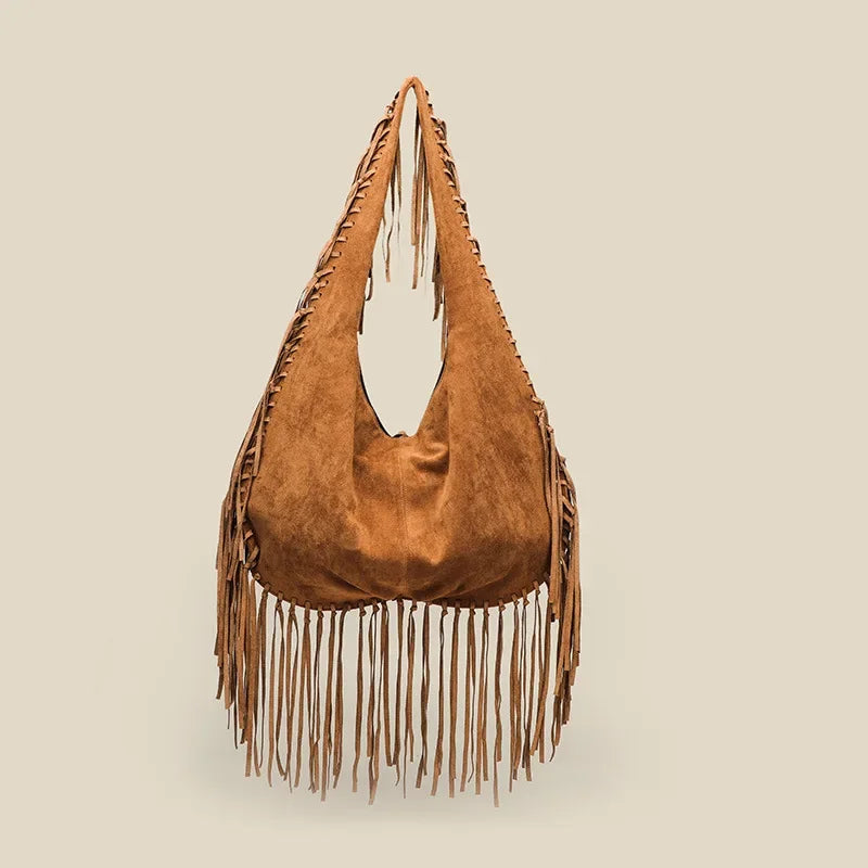 Amblot Light Brown (Small) Boho suede shoulder bag