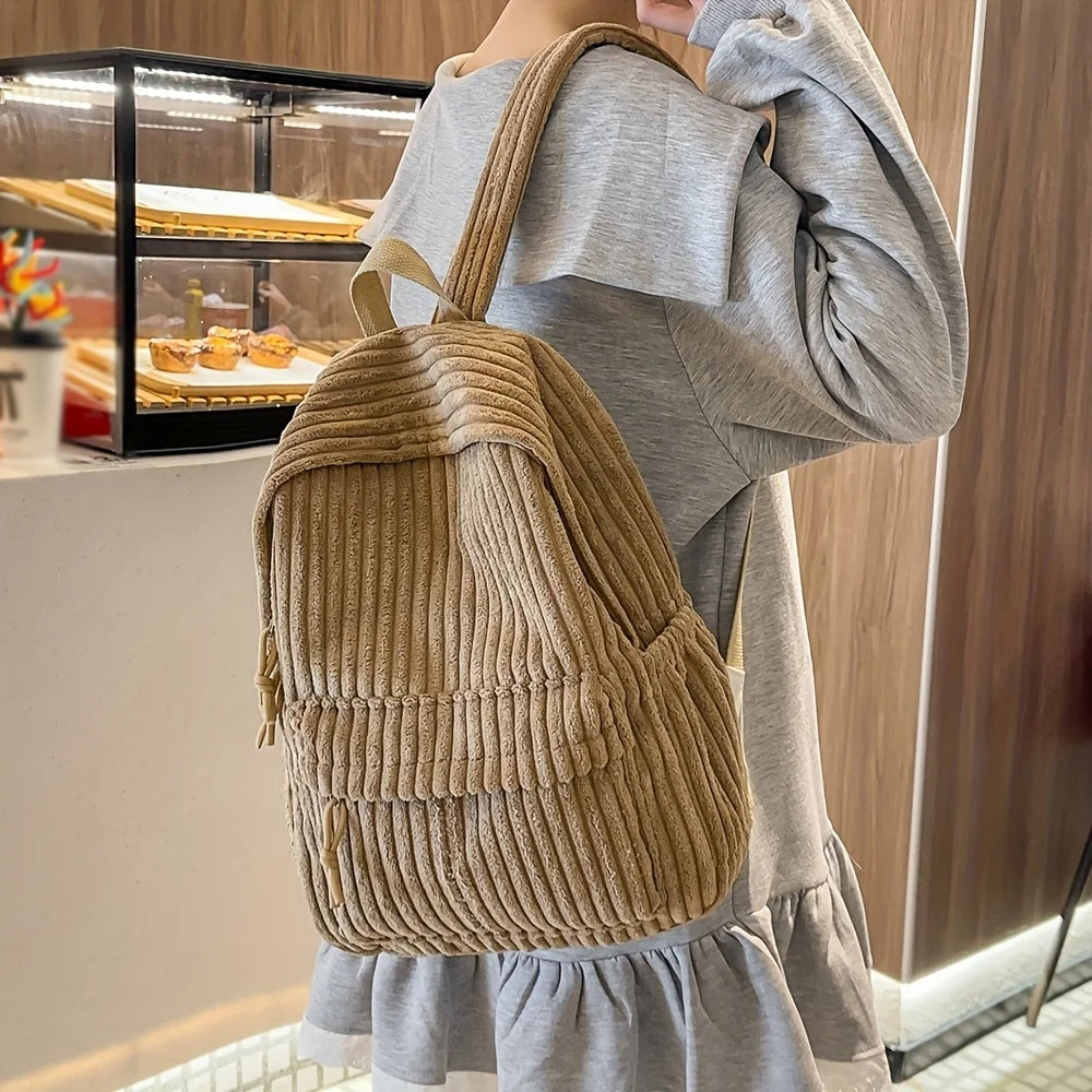 Amblot Light Brown Versatile corduroy backpack