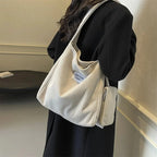 Amblot Light Gray Women’s small corduroy tote bag with matching pouch